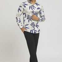 Men's Printed Regular Collar Casual Shirt Cream & Navy Blue