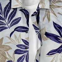 Men's Printed Regular Collar Casual Shirt Cream & Navy Blue